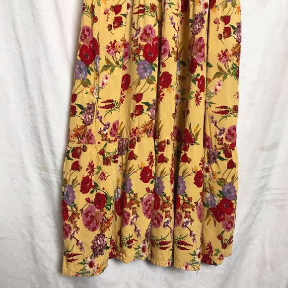 VTG Ashley & Sage Yellow Floral Print Viscose Flutter Sleeves Maxi Dress Sz M - Picture 11 of 12